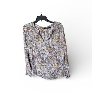 Tom Tailor V-Neck Floral Pullover Tab Sleeve Blouse Shirt Top Size 40 or Large